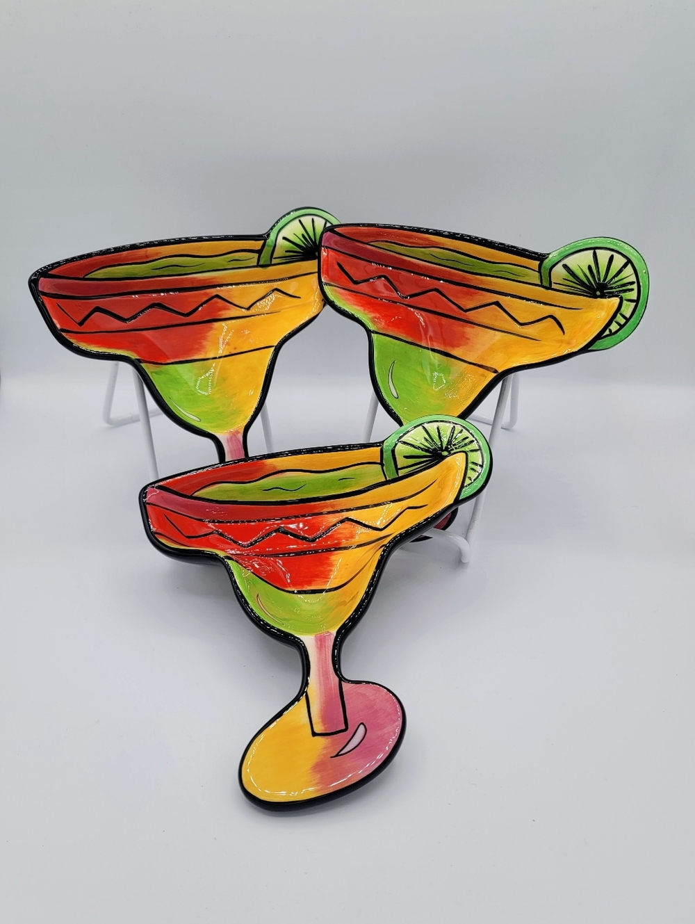Margarita Glass Shaped Serving Dishes Set 3 Taco Fiesta Lime Salsa Bowls Ceramic